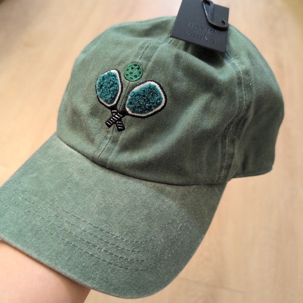 David and Young Pickle Ball Tennis Adjustable Baseball Dad Hat Cap Green